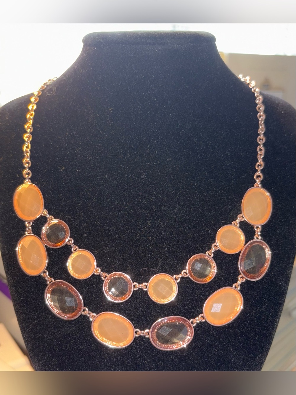 Gloria Vanderbilt Double Strand Statement Necklace Peach & Smoky Faceted Stones